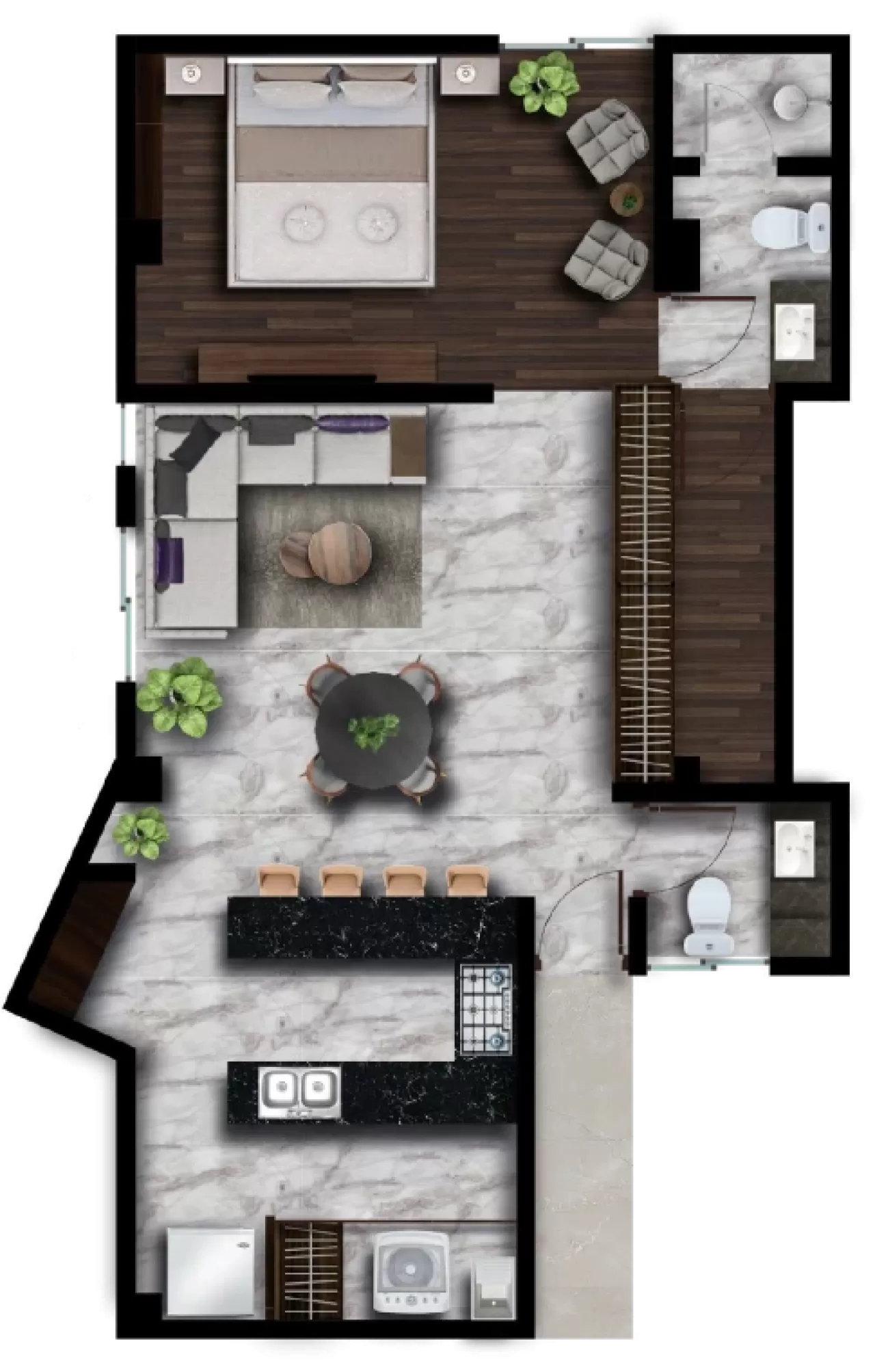 Distribucipon del departamento 01 de Calella Living