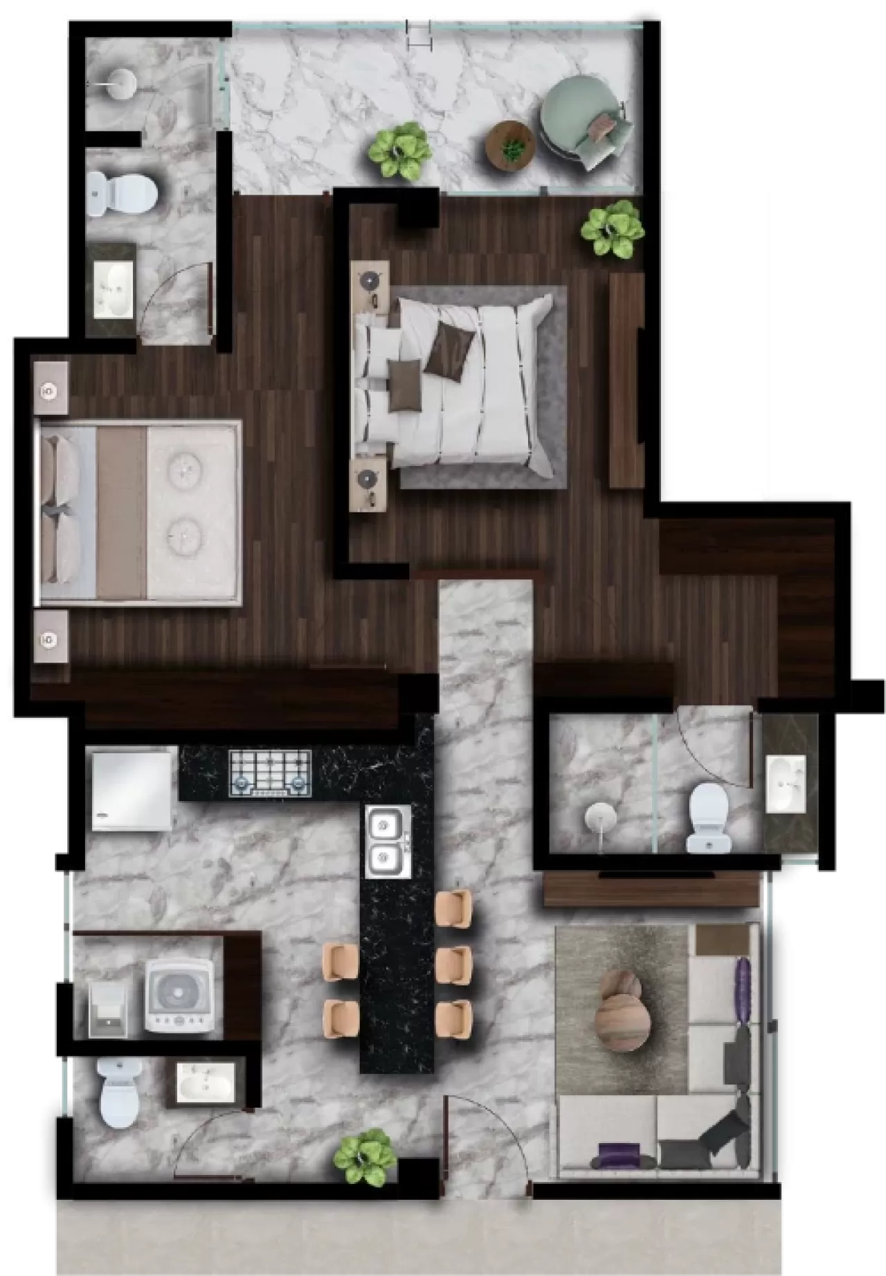 Distribucipon del departamento 02 de Calella Living