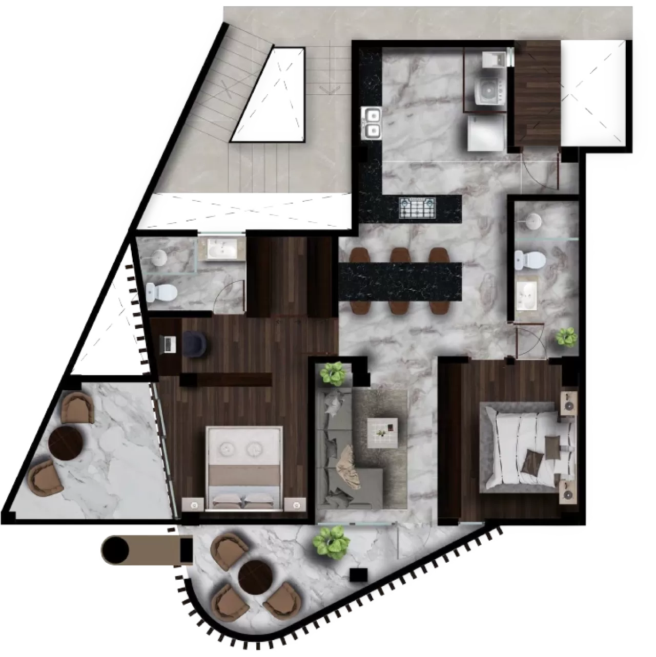 Distribucipon del departamento 301 de Calella Living