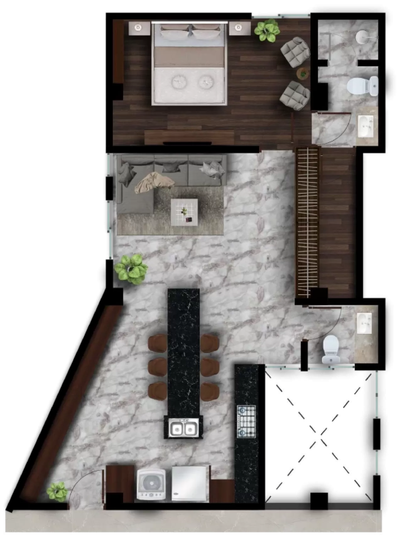 Distribucipon del departamento 202 de Calella Living