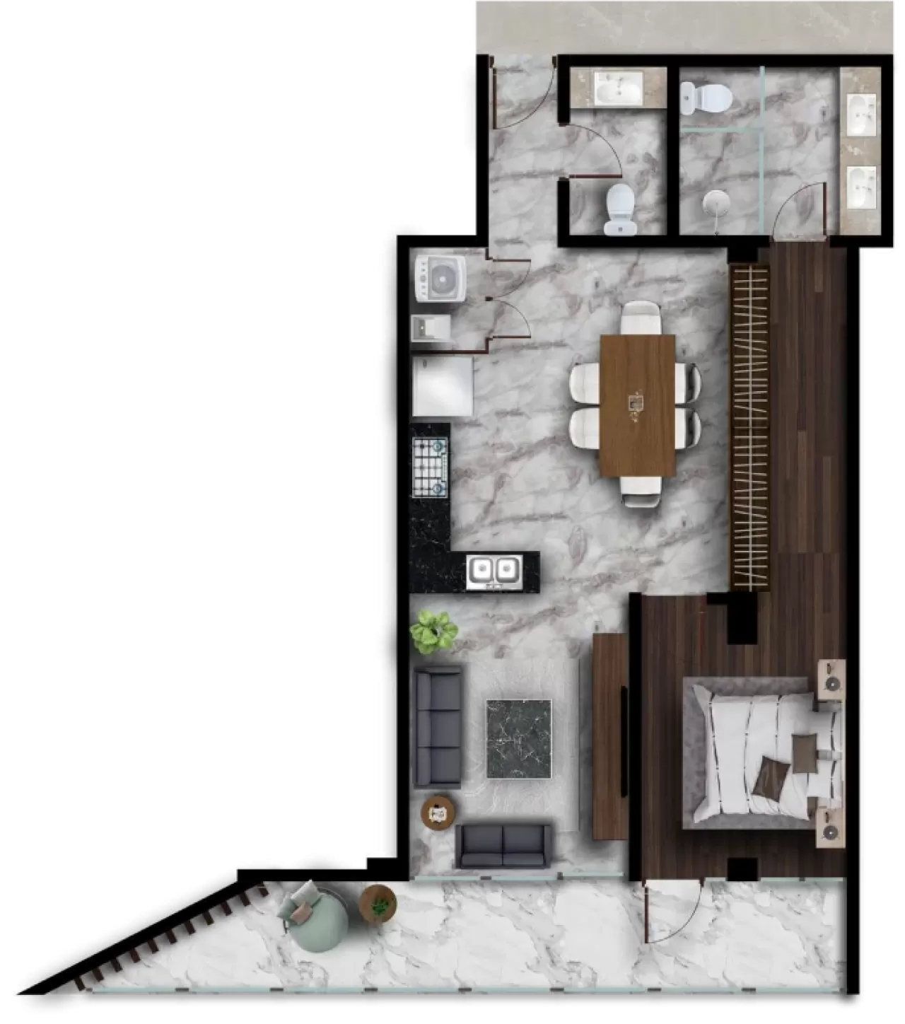 Distribucipon del departamento 103 de Calella Living