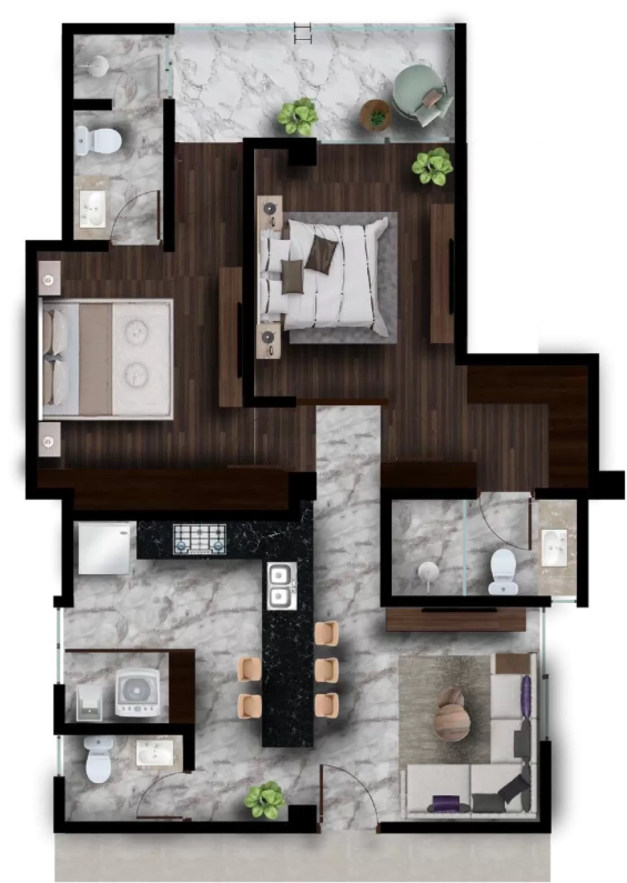 Distribucipon del departamento 204 de Calella Living