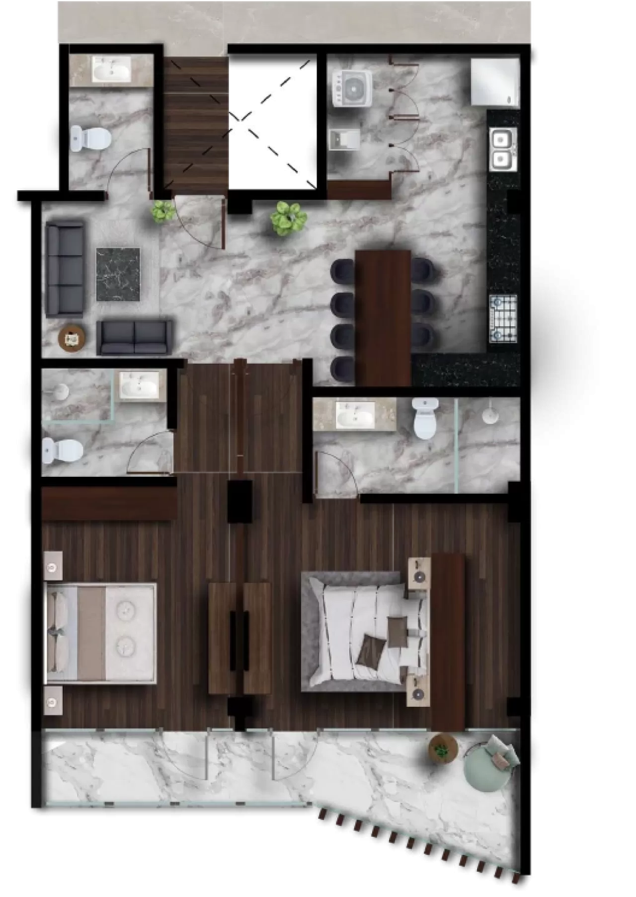 Distribucipon del departamento 205 de Calella Living