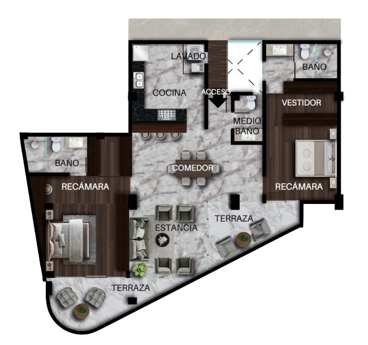 Distribucipon del departamento PENTHOUSE 01 de Calella Living
