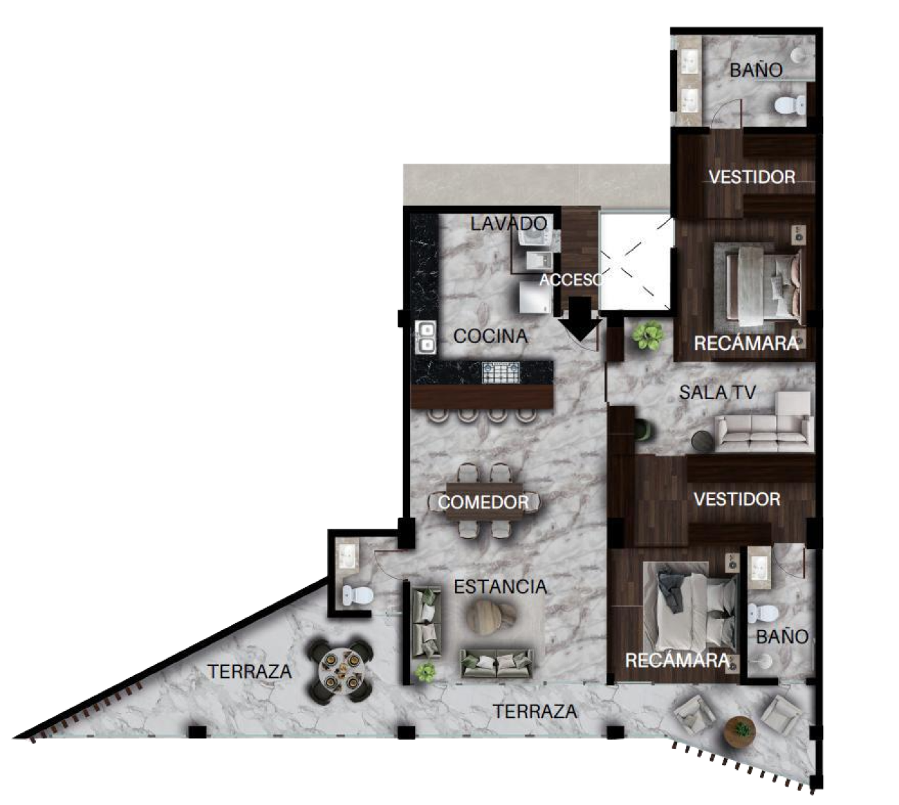 Distribucipon del departamento PENTHOUSE 02 de Calella Living